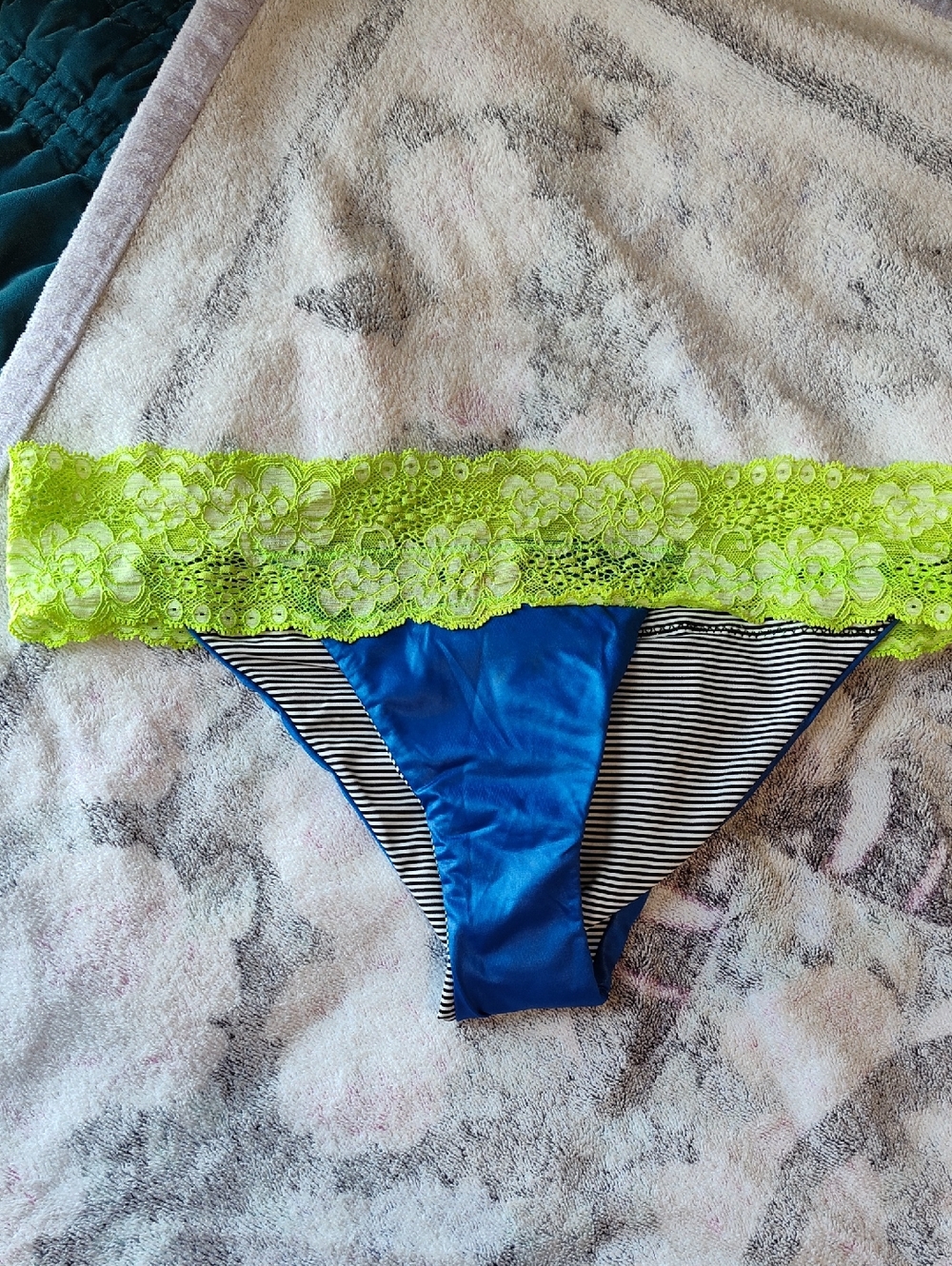 Beach Bunny Neon Lime Lace & Sapphire Blue Bikini Bottoms